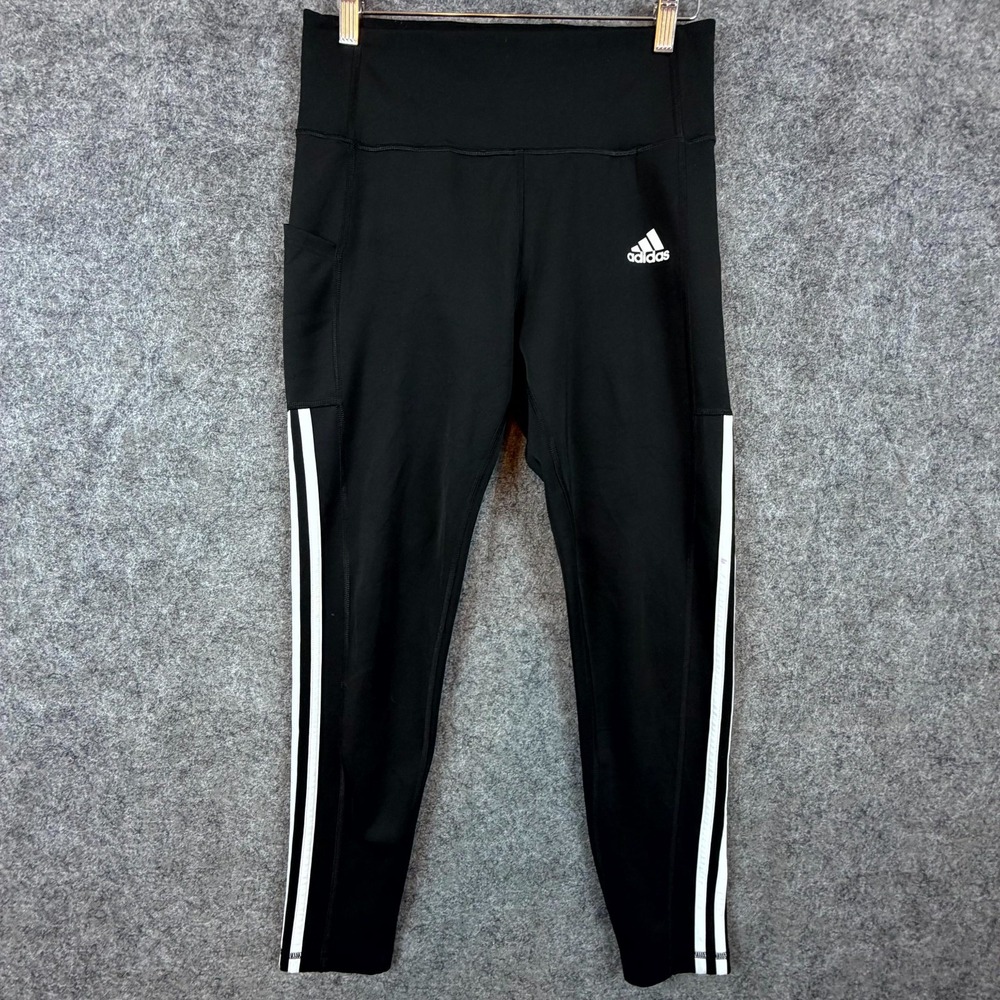 Adidas Aeroready Leggings Women Med Black White 3 Stripe Logo Athleisure Running